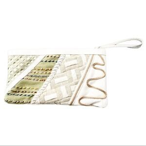 Vintage Embroidered Mixed Media Neutral Unique Clutch Shoulder Bag OS